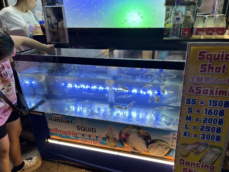 맥주에 랭쌥을 먹고 바로 옆에 있던 오징어 회를 먹으러 갔다.